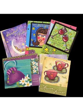Variety FIVE PACK Leanin' Tree Unused VTG Notecards Birthday Friendship Funny